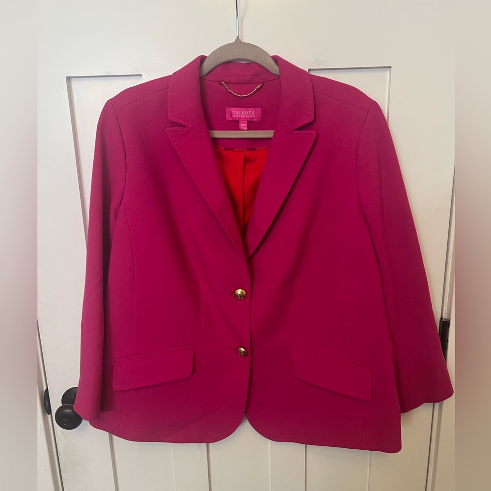 Talbots Fuchsia Pink Classic Blazer with Gold Buttons - Picture 4 of 14